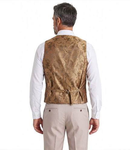 Mens Stone Suit with Harris Brown Tweed Waistcoat Wedding Suit - Mayfair