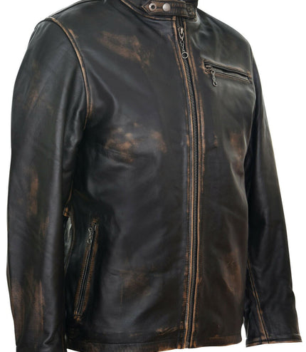 Mens Vintage Black Leather Biker Jacket- Sarajevo