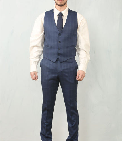 Men's 3 Piece Prince Of Wales Blue Suit Workwear