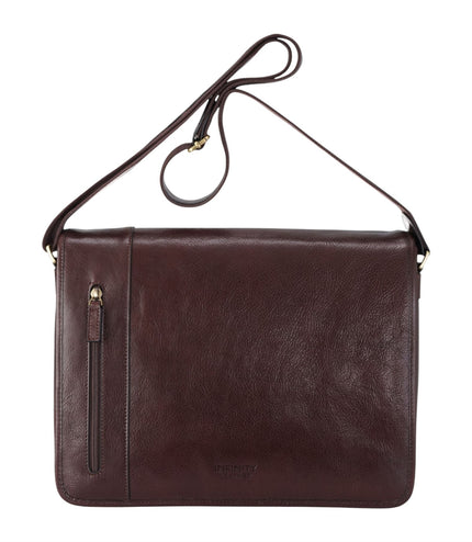 Genuine Leather Brown Laptop Satchel Messenger Shoulder Bag - Astor