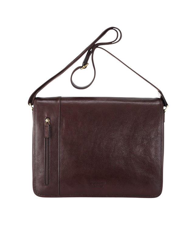 Genuine Leather Brown Laptop Satchel Messenger Shoulder Bag - Astor