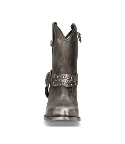New Rock Black Leather Pointed Cowboy Boots - WSTM005-S1