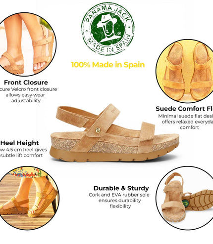 Panama Jack Women's Wedge Bark Brown Suede Leather Sandals - Selma B10