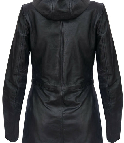 Womens Mid Length Hooded Parka Jacket-Oakengates - Black