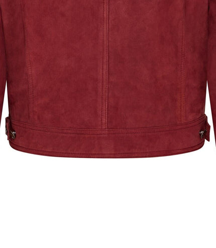 Mens Trucker Goat Suede Western Leather Jeans Jacket - Yangon - Burgundy