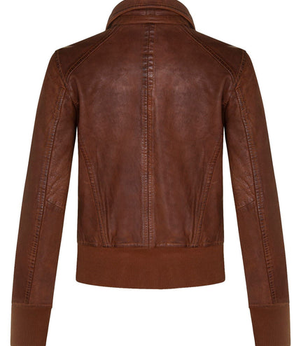 Womens Leather MA-1 Varsity Jacket-Ann Arbor - Tan