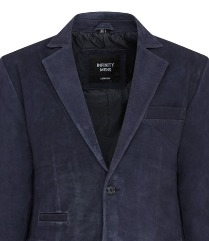 Mens Italian Navy Suede Leather Blazer Jacket - Aarau
