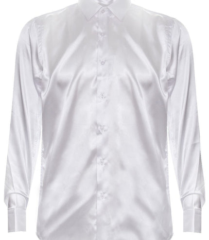 Mens White Satin Silk Shirt Smart Casual Button Down Cuff Tailored Fit