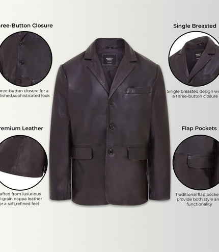 Mens Genuine Leather Blazer Soft Real Italian Tailored Vintage Jacket Coat - Black