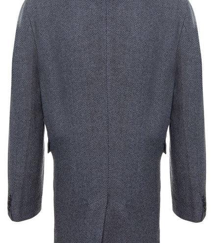 Mens 3/4 Long Grey Overcoat Jacket Herringbone Tweed Coat Peaky Blinder