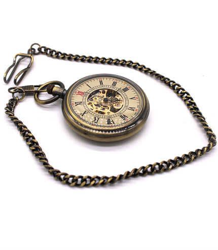 Mechanical Bronze Skeleton Antique Open Face Pocket Watch