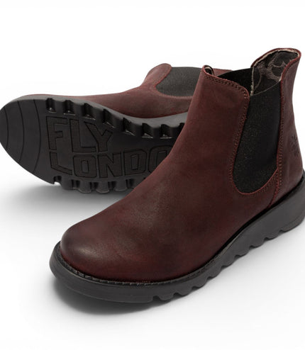 Fly London Womens Burgundy Chelsea Suede Leather Ankle Boots - SALV195