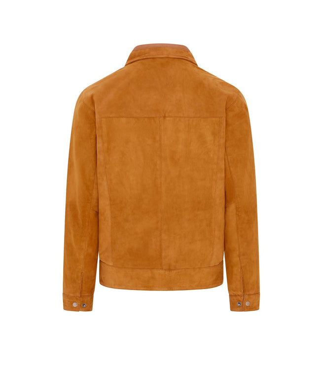 Mens Retro Brown 100% Goat Suede Leather Harington Biker Jacket - Tan