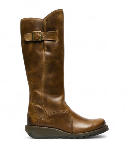 Fly London Womens Camel Brown MOL 2 Leather Wedge Heel Knee High Zip Up Boots
