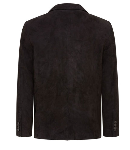 Mens Suede Blazer Jacket Soft Real Italian Leather Fitted Vintage Coat - Black