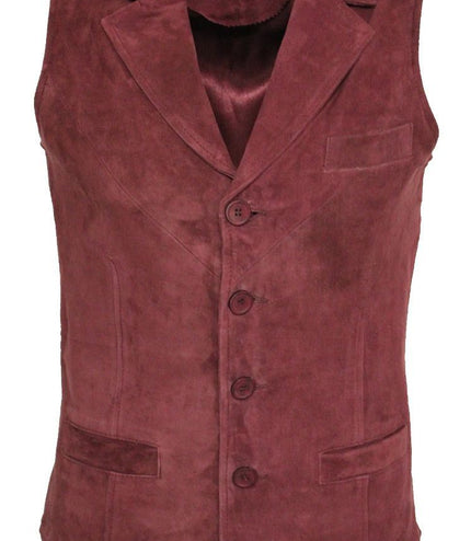 Mens Classic Smooth Goat Suede Leather Waistcoat-Exeter - Burgundy