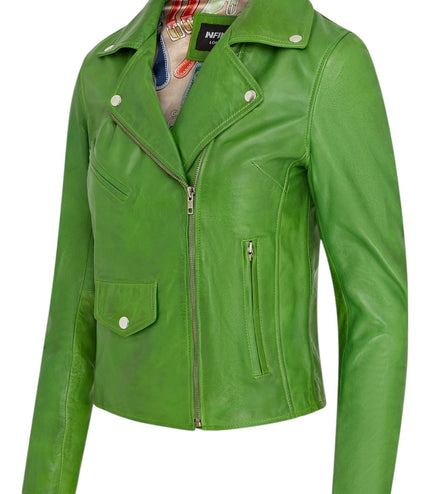 Women's Classic Brando Biker Leather Jacket - Broome - Apple