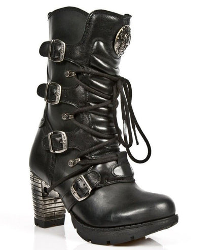 New Rock Tr003-S1 metallic accent leather ankle boot side angle view