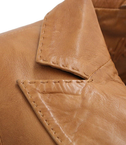 Womens Leather Blazer Jacket-Seregno - Tan
