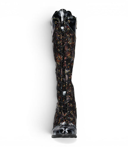 Laura Vita Womens Victorian Black Leather Lace-Up Long Heel High Boots - Alcbaneo-158