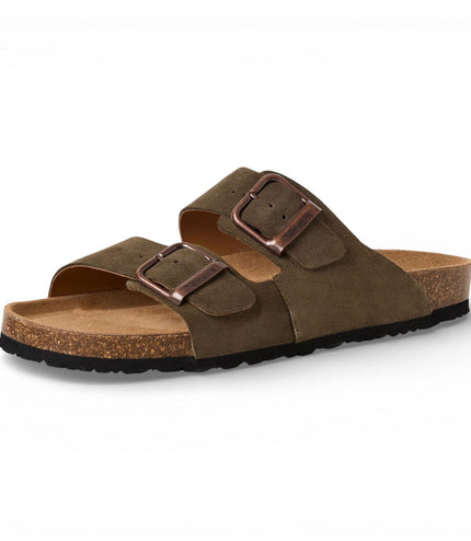Tamaris Men's Olive Green Leather Slip-On Footbed Slipper Sandals