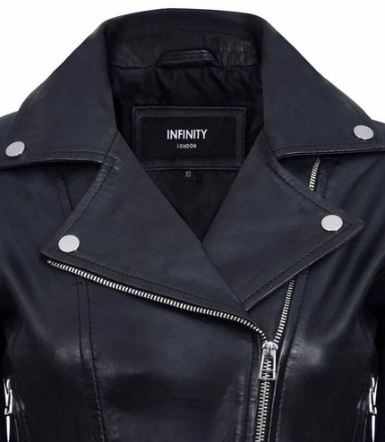 Womens Leather Biker Jacket-Stockholm - Black
