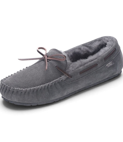 Men’s Grey Genuine Sheepskin Moccasin Winter Slippers - Flint