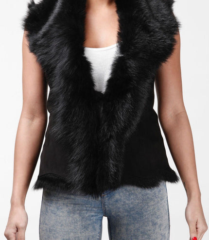Women's Toscana Sheepskin Short Gilet-Denver - Brown