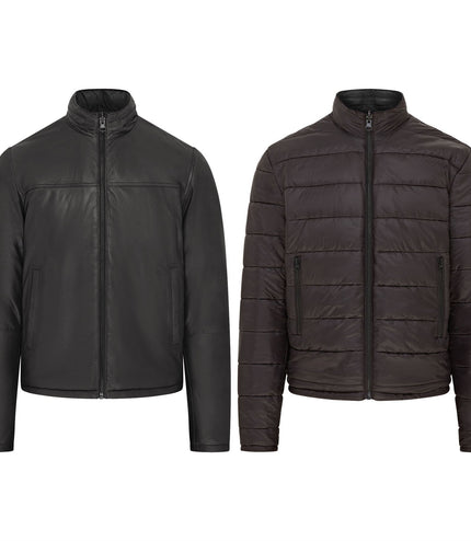 Mens Reversible Hooded Leather Jacket Premium Lambskin Napa - Black