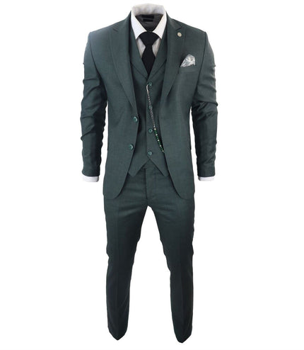 Men's Classic 3-Piece Plain Green Suit