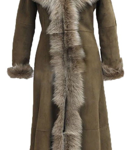 Womens Suede Toscana Sheepskin Hooded Trench Coat-Rushden - Beaver
