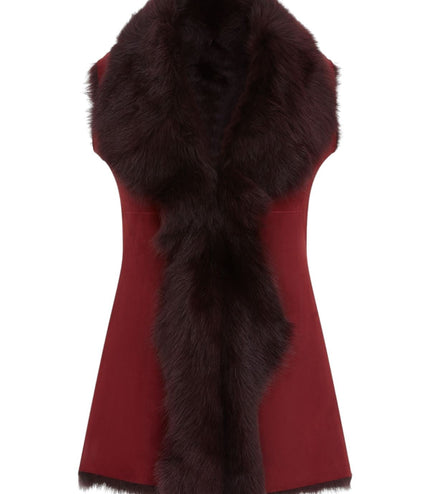 Women's Toscana Sheepskin Long Gilet-Sorocaba - Burgundy