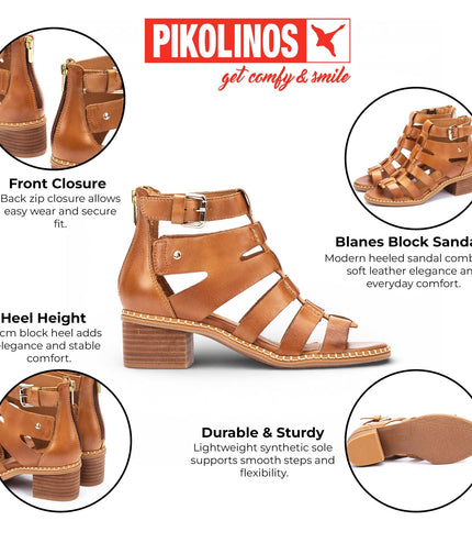 Pikolinos Women's Brown Leather Block-Heel Gladiator Sandals - Blanes
