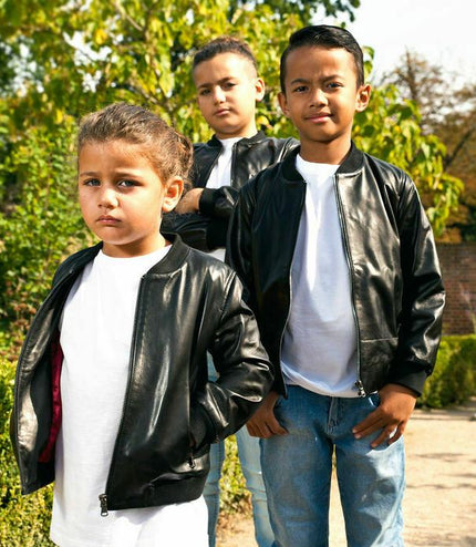 Kids Unisex Varsity Baseball Leather Bomber Black Jacket