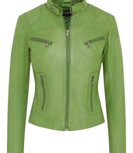 Womens Slim-Fit Leather Biker Jacket-Maldon - Apple
