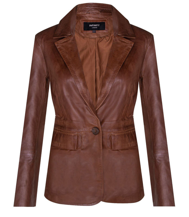 Womens Soft Leather Blazer Jacket-Apeldoorn - Tan