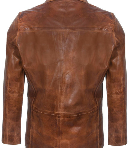 Mens Tan Leather Blazer Jacket-Santiago