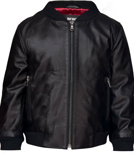 Kids Unisex Varsity Baseball Leather Bomber Black Jacket