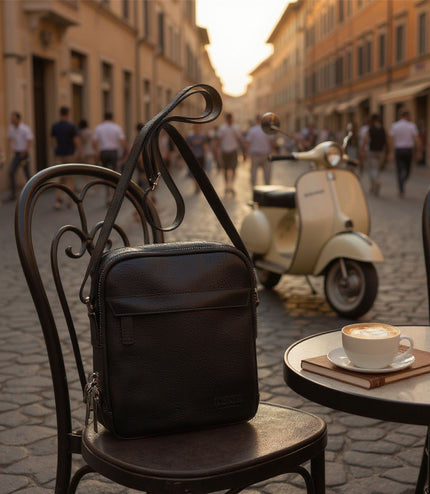 Genuine Leather Black Vintage Messenger Crossbody Travel Bag - Hawthrone