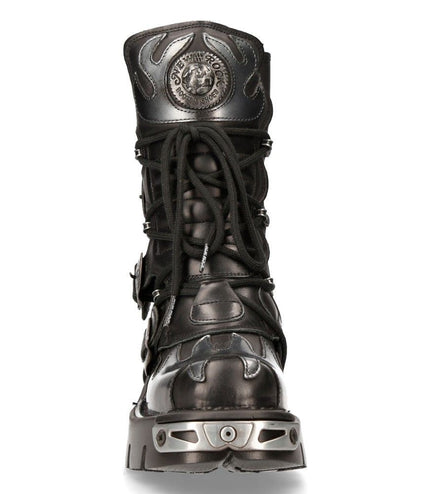 Front view of New Rock 591-S2 boots showing laces and metallic toe accent