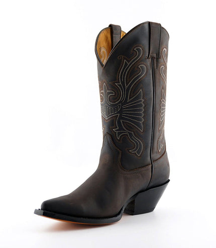 Grinders Brown Leather Western Cowboy Boots - Buffalo