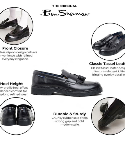 Ben Sherman Men's Black Leather Tassel Loafer Shoes - Dudley