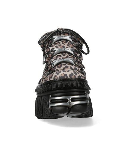 New Rock M-106Wall-C56 Leopard Print Leather Gothic Platform Ankle Boots