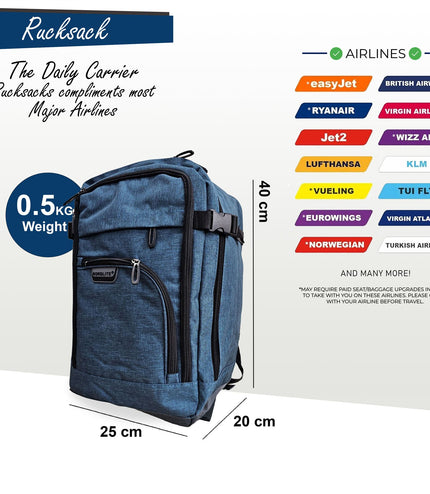 Backpack Rucksack 40x20 x25 cm Underseat Travel Cabin Bag for Easy Jet, Ryanair Teal