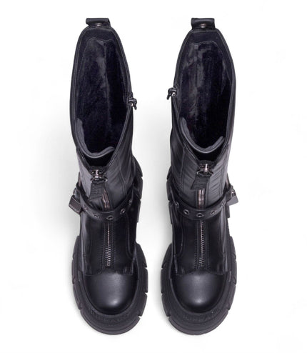 Buffalo Womens Biker Knee High Black Chunky Goth Platform Boots - Gospher Hi