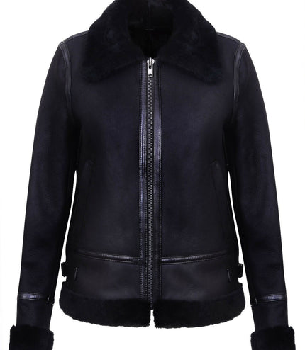 Womens Black B3 Sheepskin Leather Jacket-Campinas