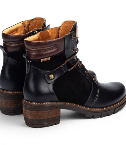Pikolinos Women’s Black Leather Zip & Lace Up Heel Ankle Boots - San Sebastia