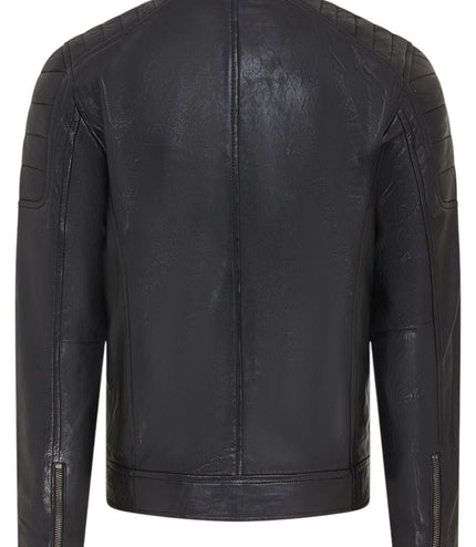 Men's Modern Classic Leather Quilted Biker Jacket - Derry - Black
