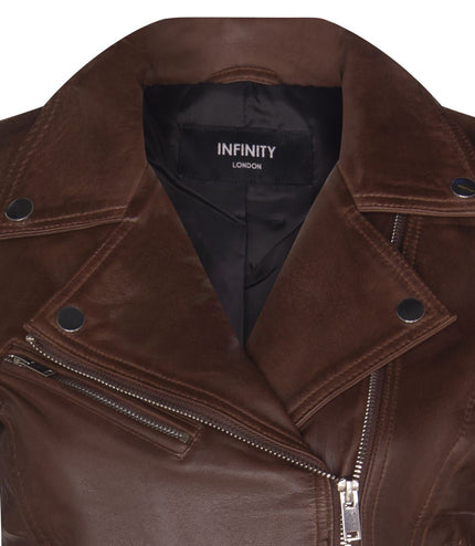 Womens Leather Classic Biker Brando Jacket-Baku - Brown