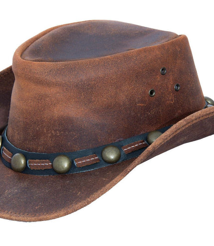 Cowboy Aussie Real Leather Hat Australian Tan Brown Western Outback Bush Hat